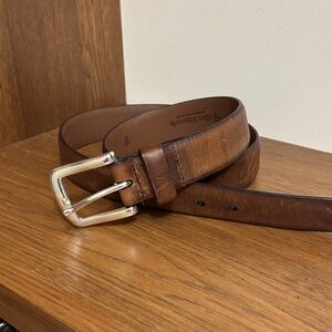 Allen Edmonds Tan Leather Belt with Silver Buckle